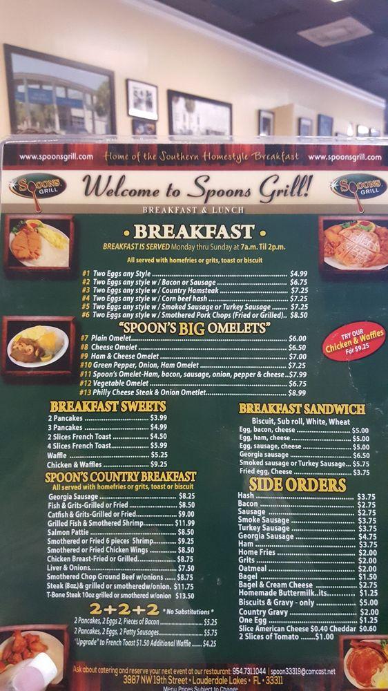 Menu at Spoons Grill & Restaurant, Lauderdale Lakes, NW 19th St