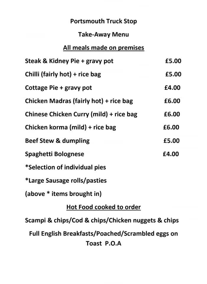 Menu at Portsmouth Truckstop pub & bar, Portsmouth