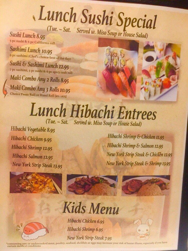 Menu at Yamato Sushi Restaurant, Kittanning