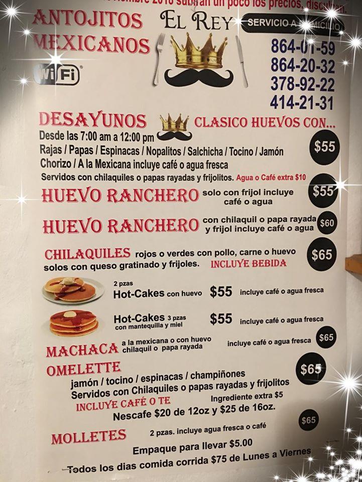 Carta del restaurante Antojitos Mexicanos el Rey, Tijuana