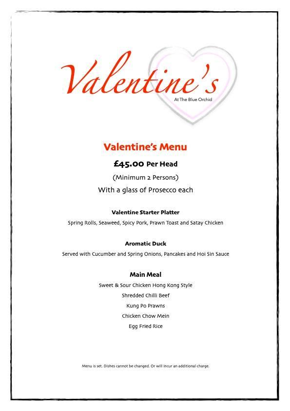 Menu at Blue Orchid restaurant, Romford, 70 North St