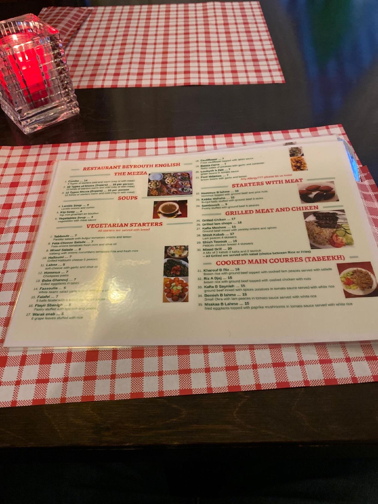 Menu de Restaurant Beyrouth