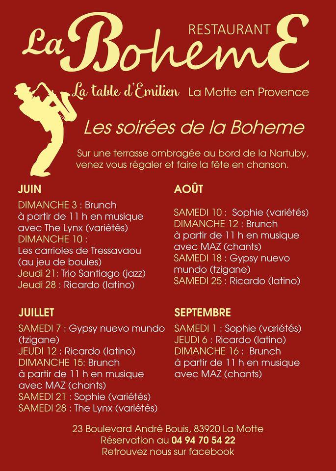Menu au La Bohème restaurant, La Motte