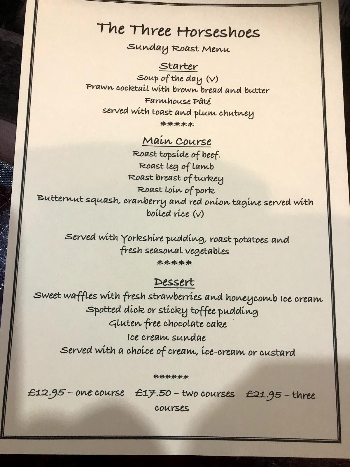 Menu at The Three Horseshoes pub & bar, Barrow