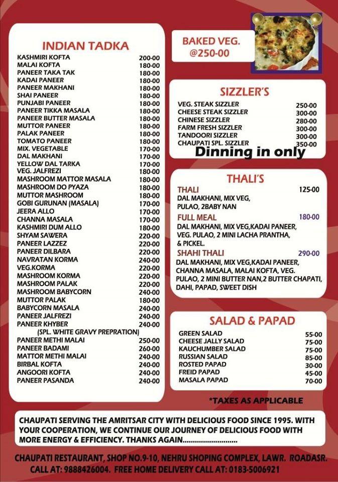 A.P. Takeaways menu
