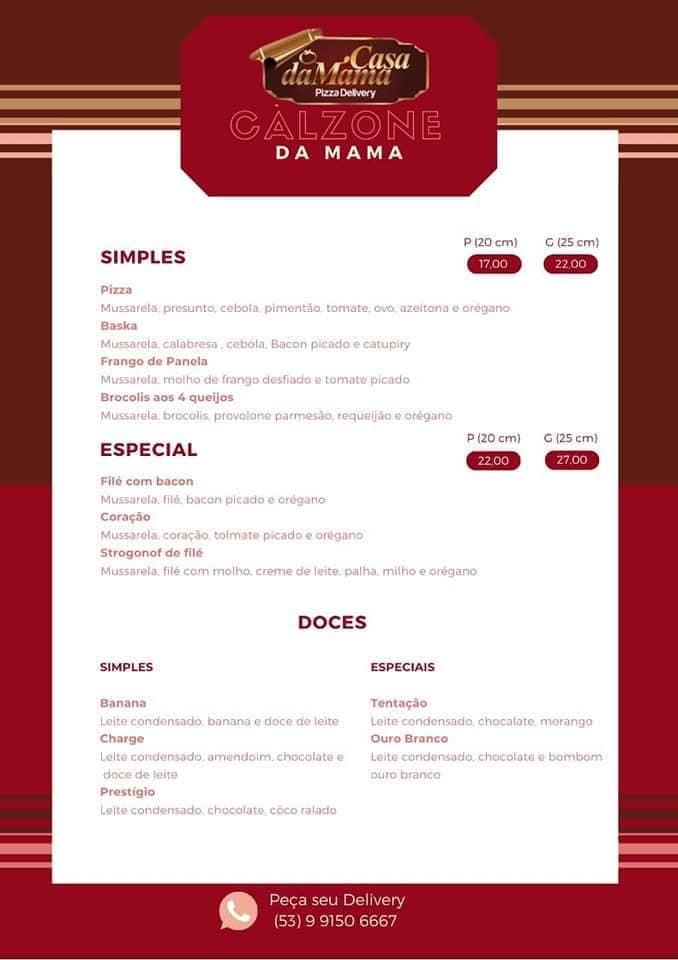 Casa da Mama Pizzas Delivery Rio Grande RS cardápio