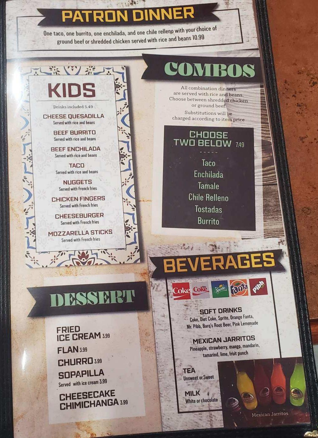 Menu at El Patron Mexican Restaurant, Farmersburg, US41