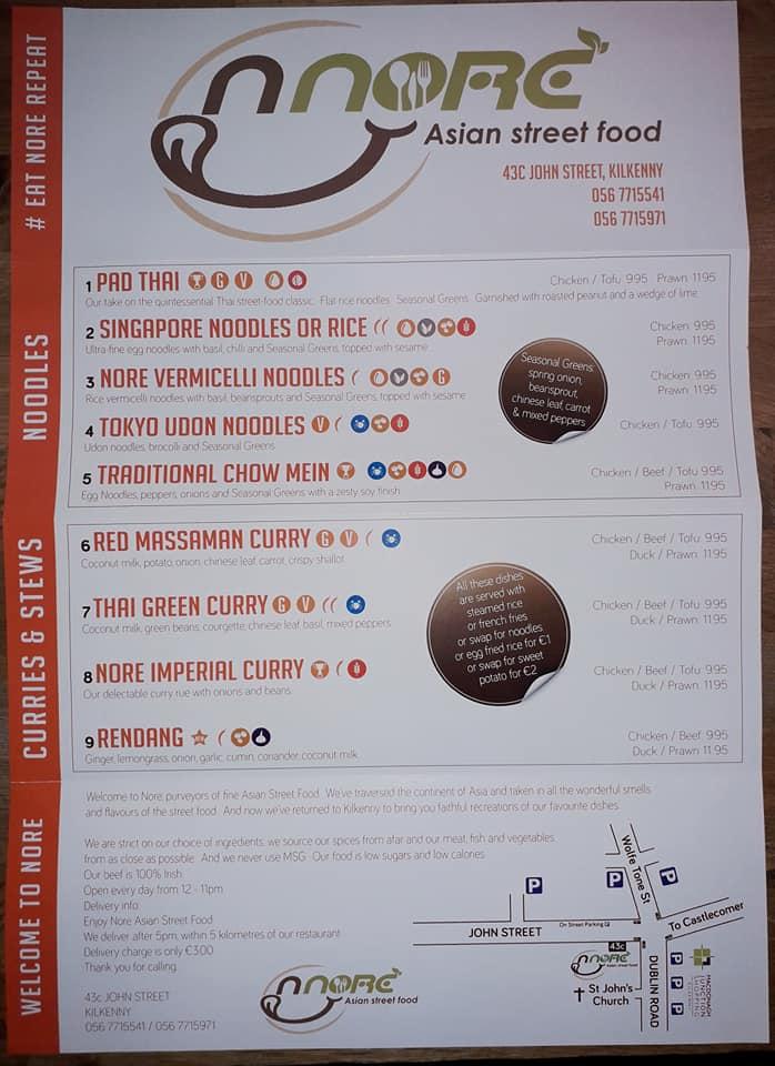 Menu at Nore Asian Street Food restaurant, Kilkenny