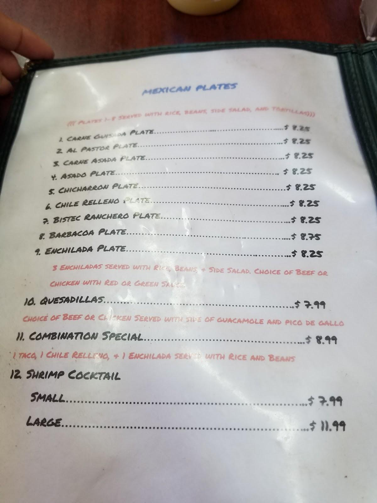 Menu at Taqueria Ramirez restaurant, Snyder
