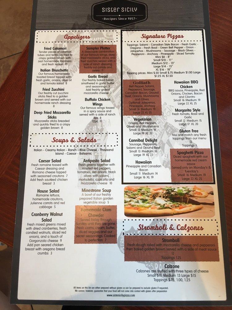 Menu at Sister Sicily Pizza & Pasta pizzeria, Yorba Linda