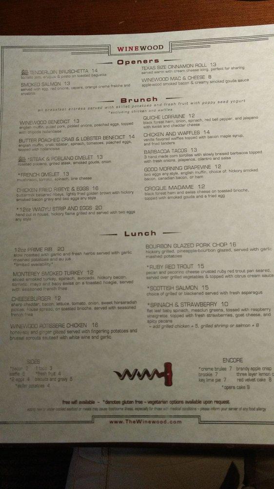 Menu at Winewood Grill pub & bar, Grapevine