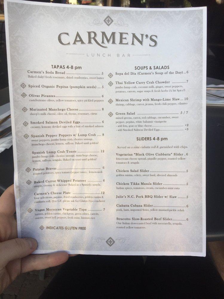 Menu at Carmen's Lunch Bar & Tapas, Pensacola