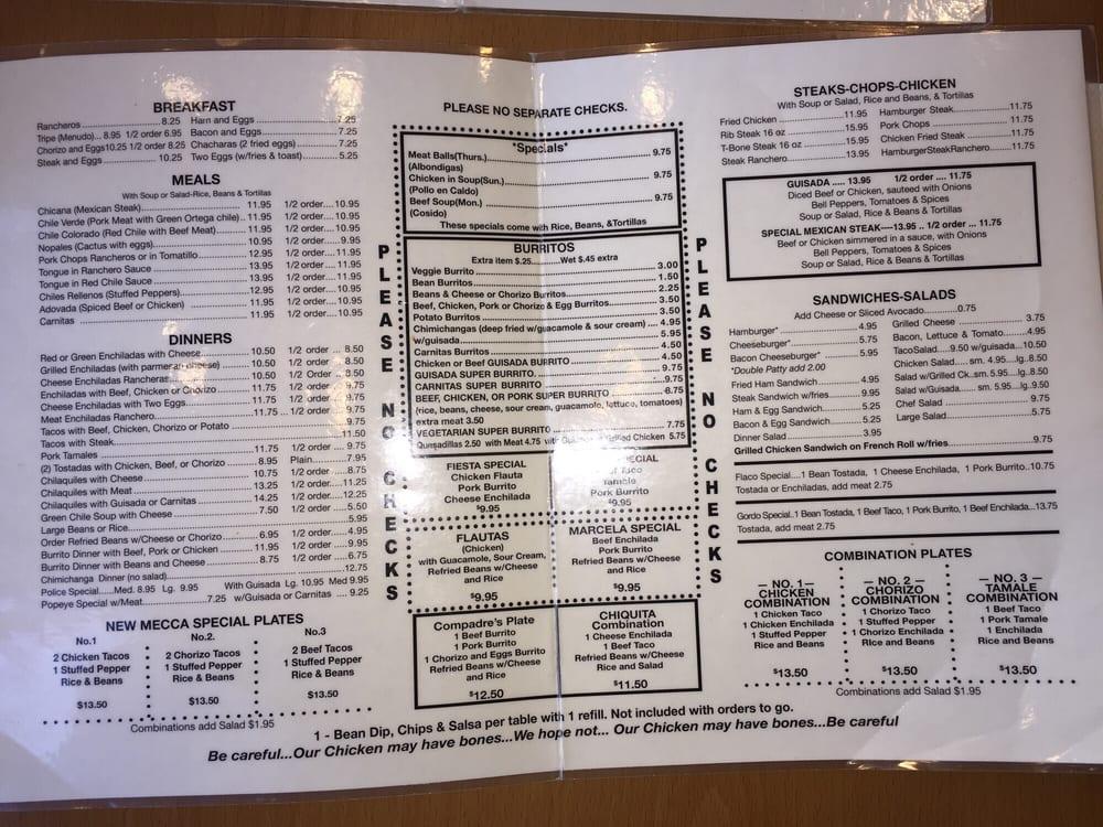 Menu at New Mecca Cafe, Pittsburg