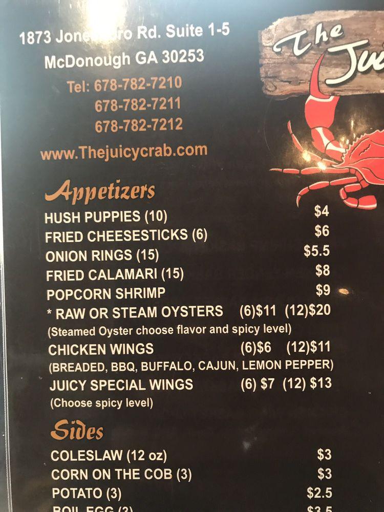 Menu at The Juicy Crab McDonough pub & bar, McDonough