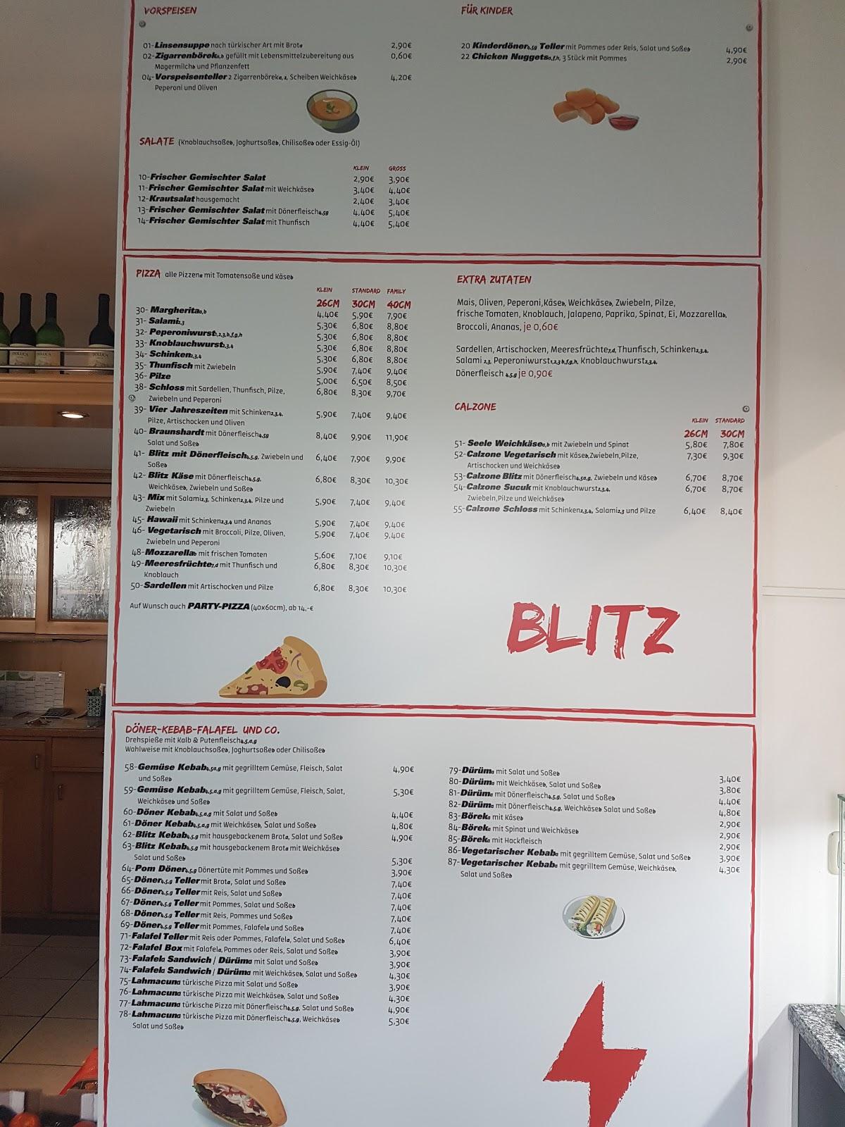 Speisekarte von BLITZ AM SCHLOSS pizza, Weiterstadt