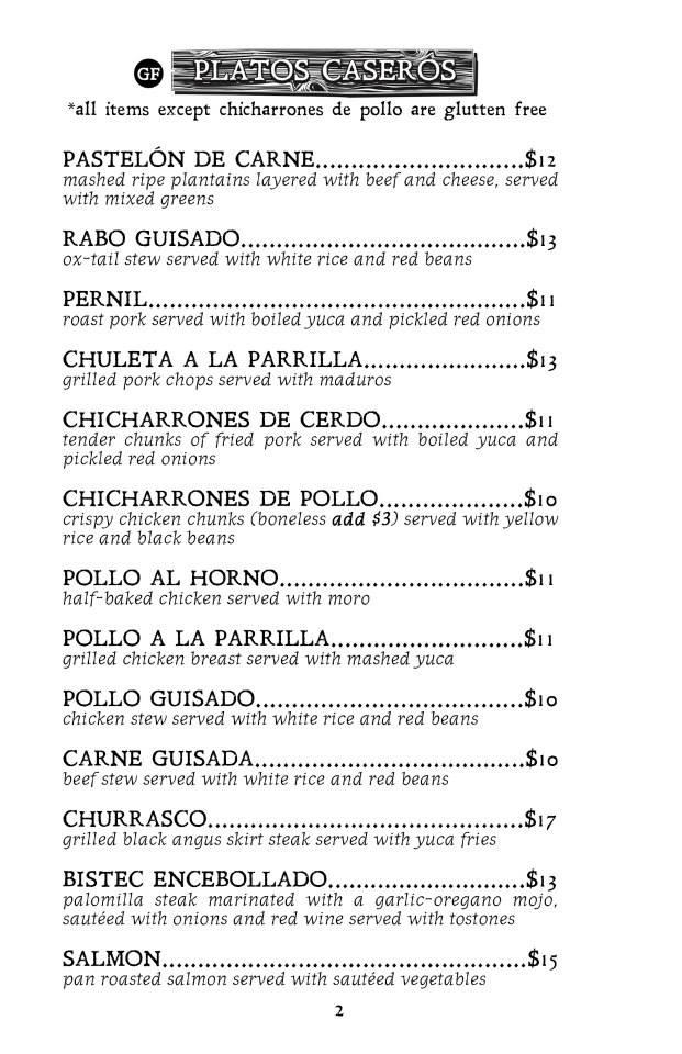 Menu at Puerto Viejo restaurant, New York City