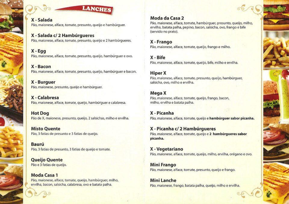 PS Lanches cardápio