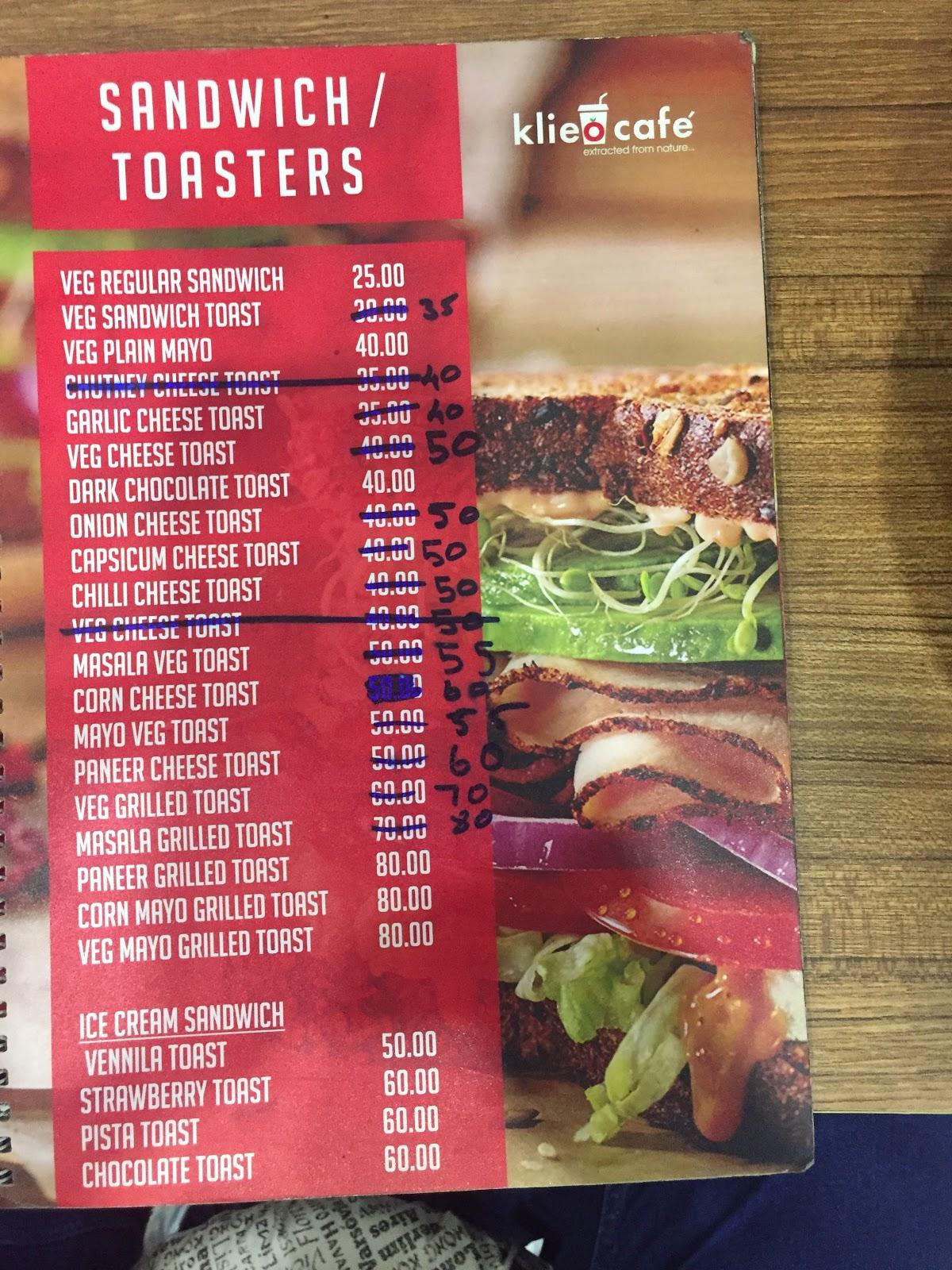 Menu at Klieo Cafe, Chennai, 306