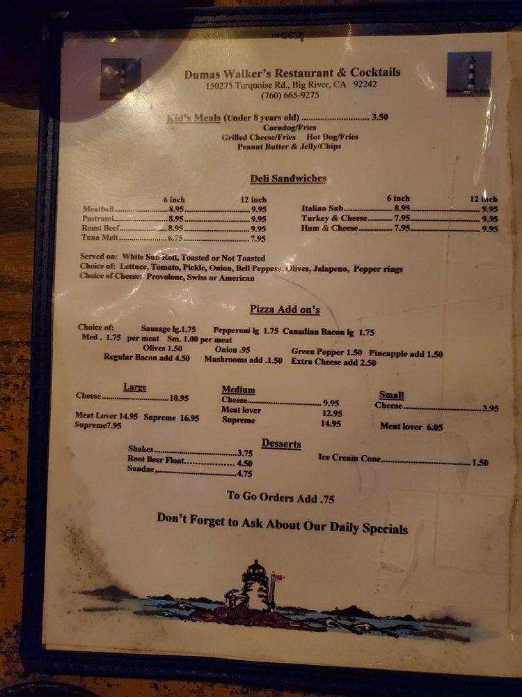 Menu at Dumas Walkers Restaurant & Bar, Big River