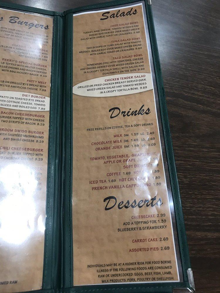 Menu at Perry's restaurant, Oklahoma City