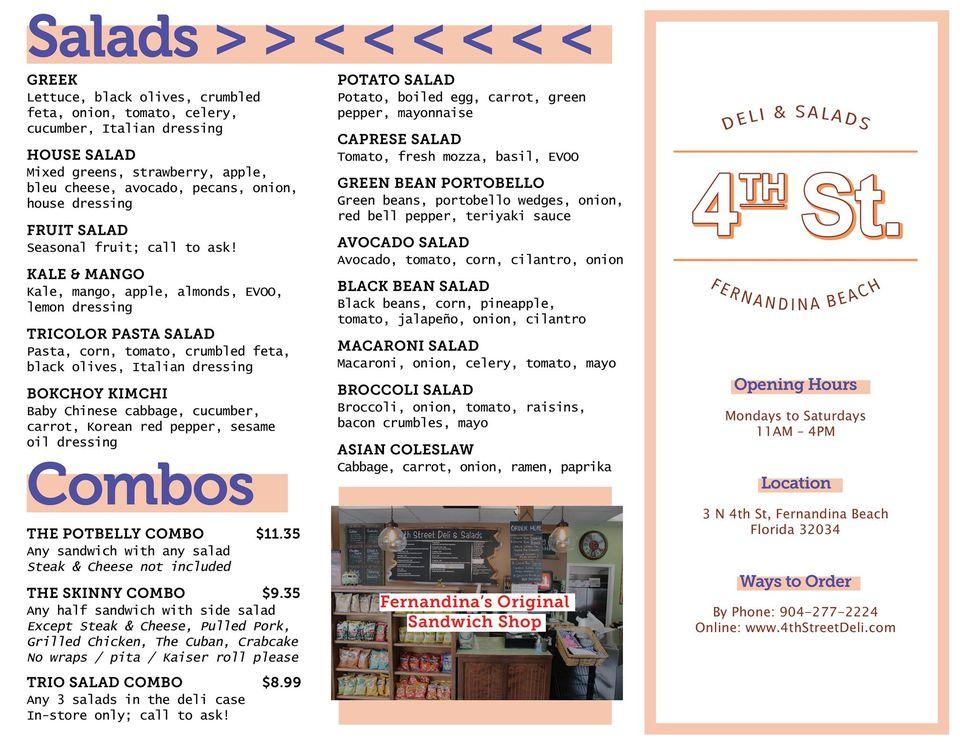 Menu at 4th Street Deli and Salads restaurant, Fernandina Beach