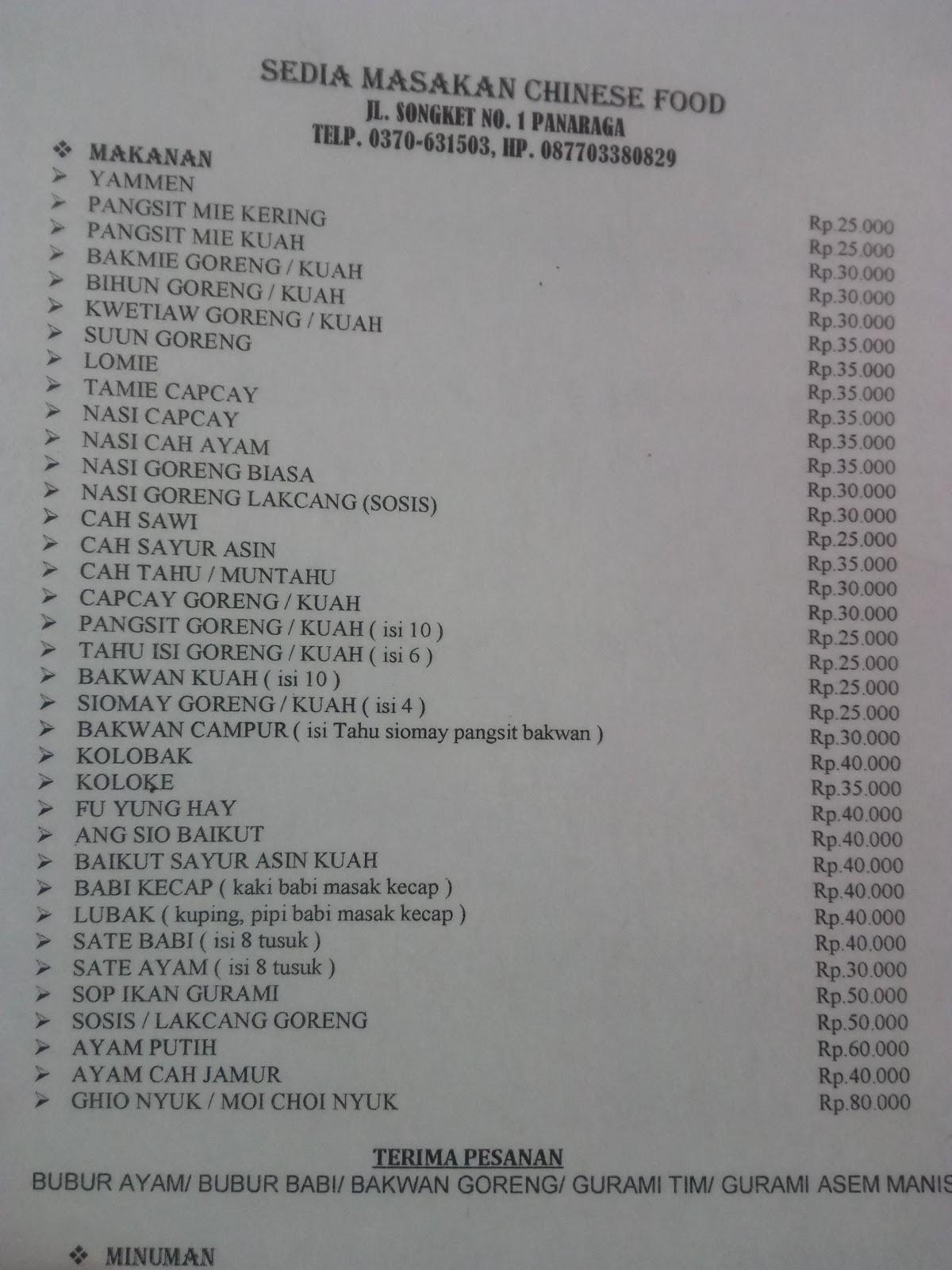 Menu at Asia Rumah Makan Chinese Food restaurant, Mataram