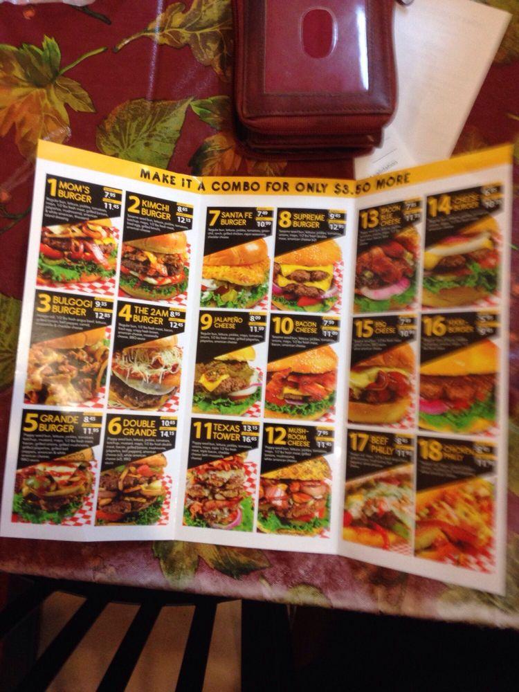Menu at Mom's Burgers & Wings restaurant, Cross Roads