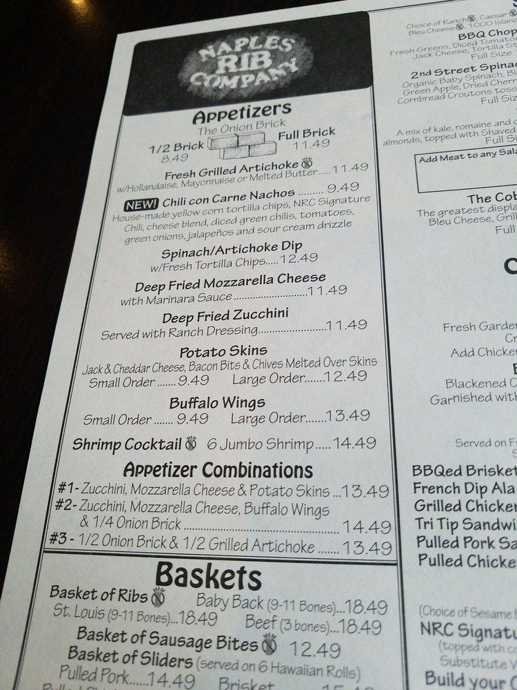 Menu at Naples Rib Company pub & bar, Long Beach