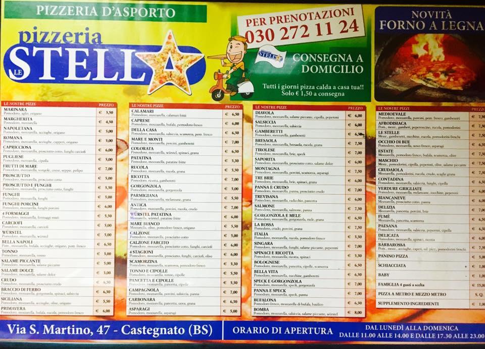 Menu da Pizzeria d'asporto La Stella, Castegnato, Via S. Martino