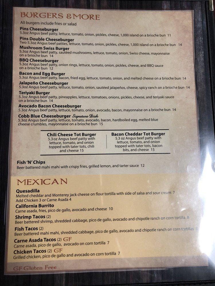 Menu at Pins N Pockets pub & bar, Lake Elsinore