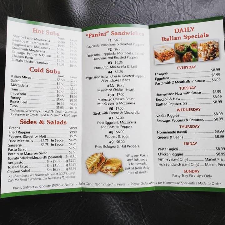 Menu at Rosas Trattoria (Italian Bakery & Deli), Utica