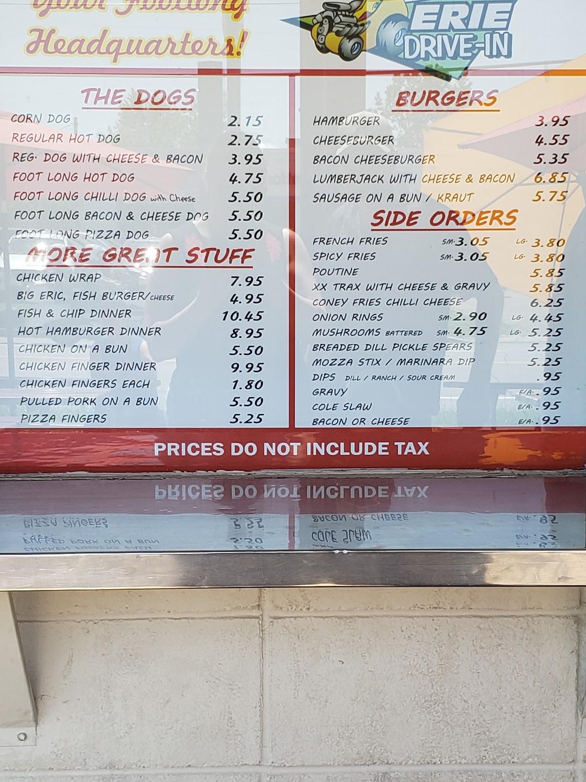 Menu at Erie Drive In Restaurant Stratford