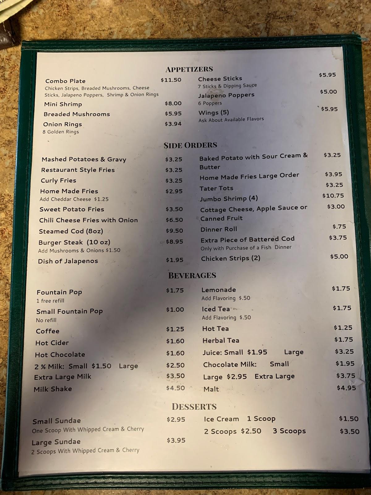 Menu at Mint Bar, Townsend
