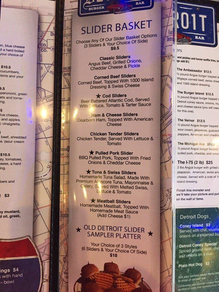 Menu at Old Detroit Burger Bar Troy, Troy