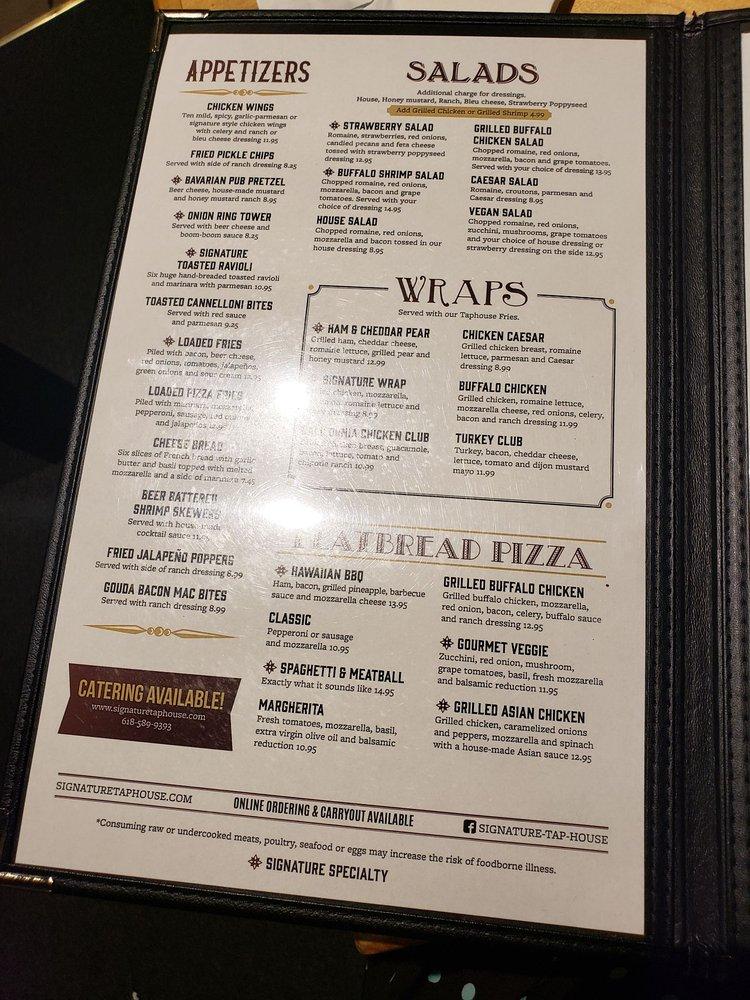 Menu at Signature Tap House restaurant, Fairview Heights