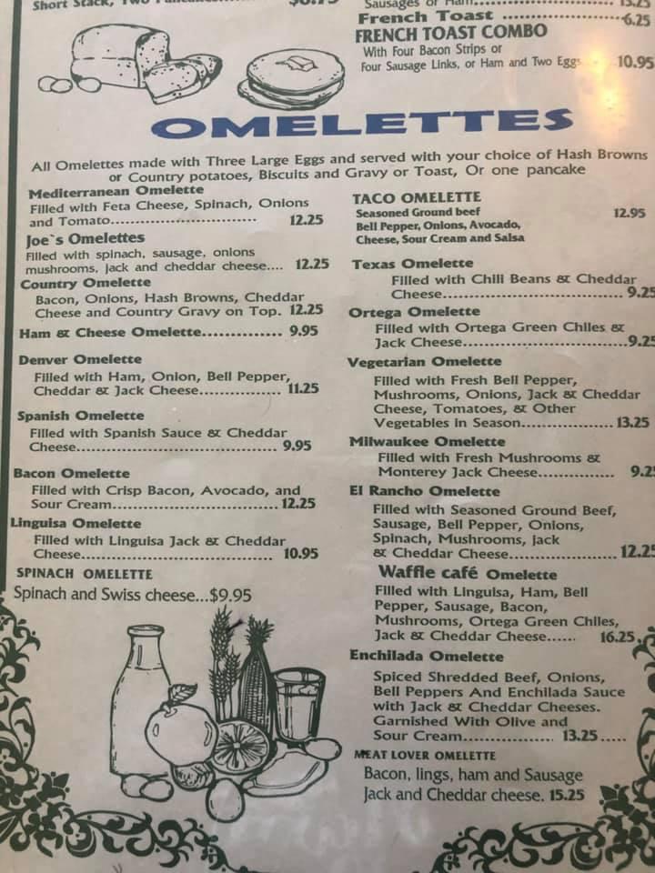 Menu at Waffle Cafe, Manteca