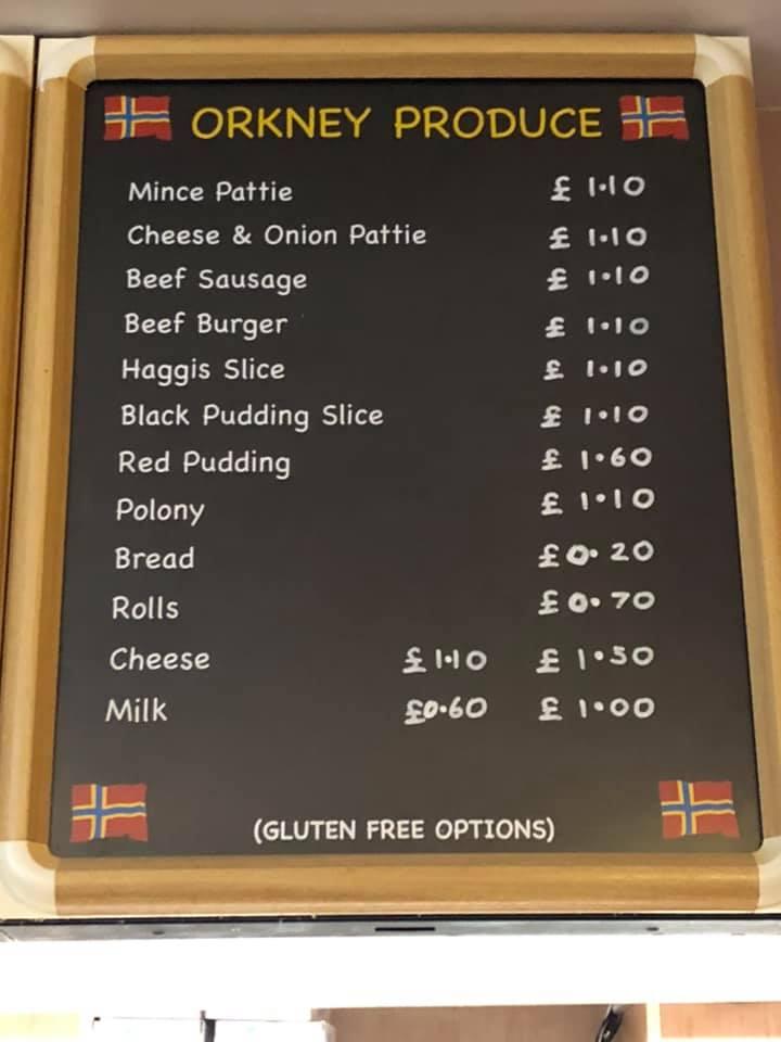 Menu at Harbour Fry fast food, Kirkwall