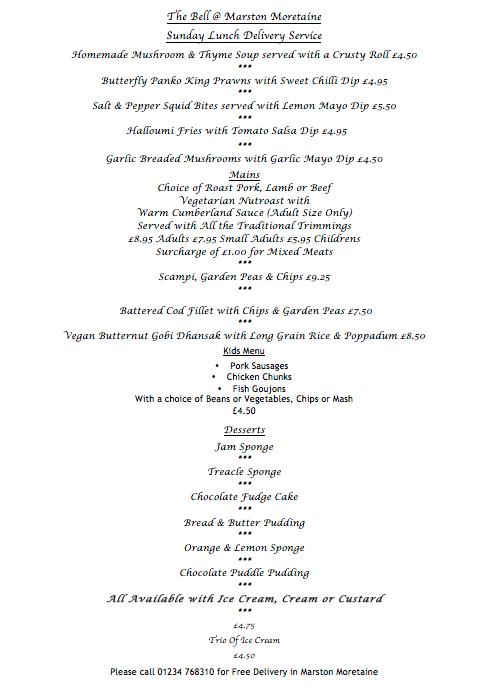 Menu at The Bell pub & bar, Marston Moretaine