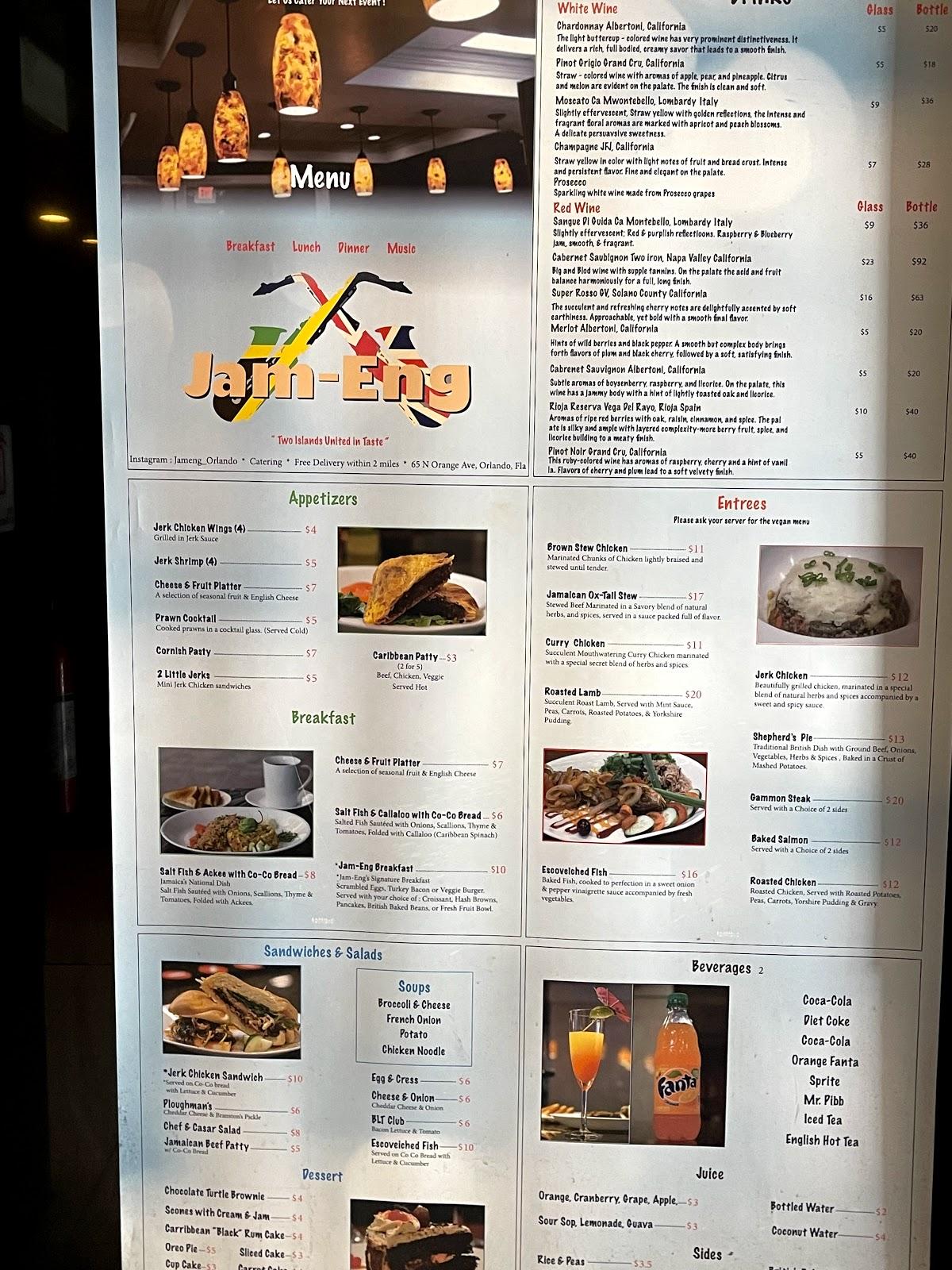Menu at JamEng Caribbean And English Cuisine pub & bar, Orlando