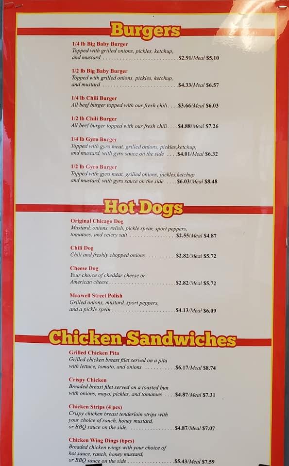Menu at Tasty’s Chicago Grill restaurant, Decatur, E Pershing Rd
