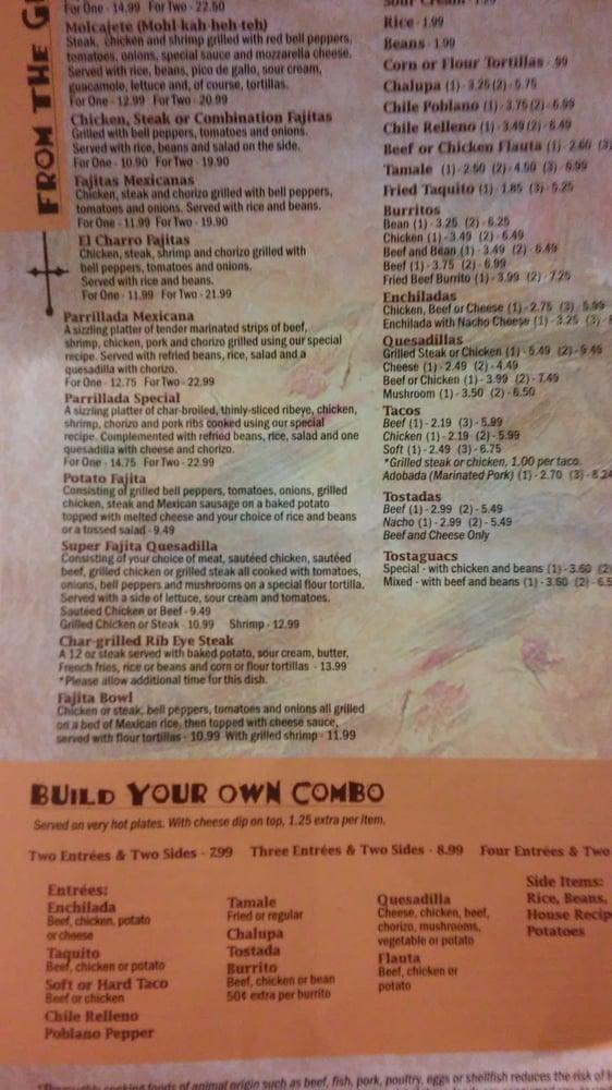 Menu At El Charro Authentic Mexican Restaurant Horn Lake Goodman Rd W