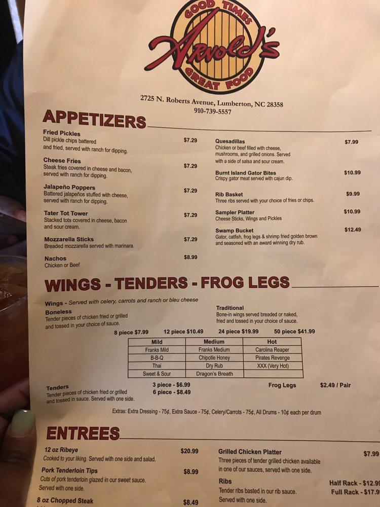 Menu at Arnold's Restaurant, Lumberton, N Roberts Ave