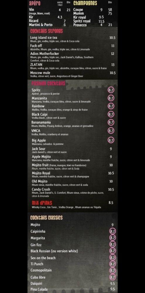 Menu de Bar Heure Sup'