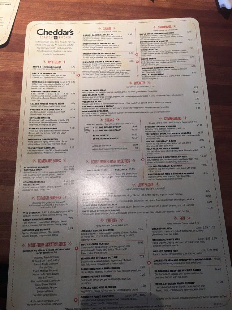 Menu at Cheddar's Scratch Kitchen restaurant, Midwest City, SE 29th St