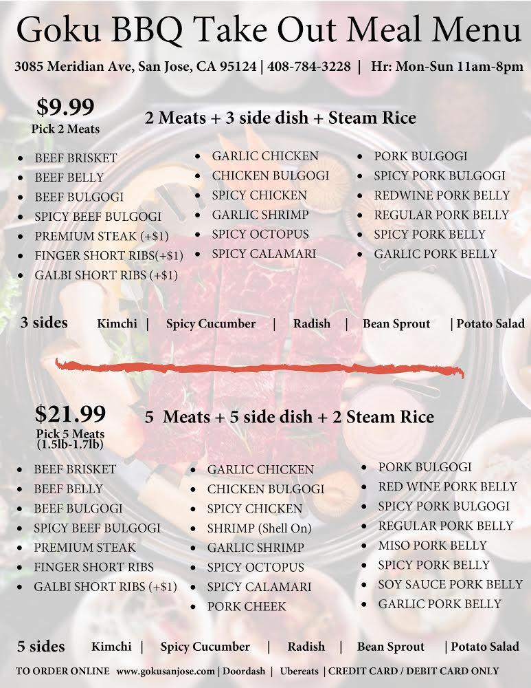 Menu at Goku Korean BBQ & Hot Pot, San Jose, Meridian Ave
