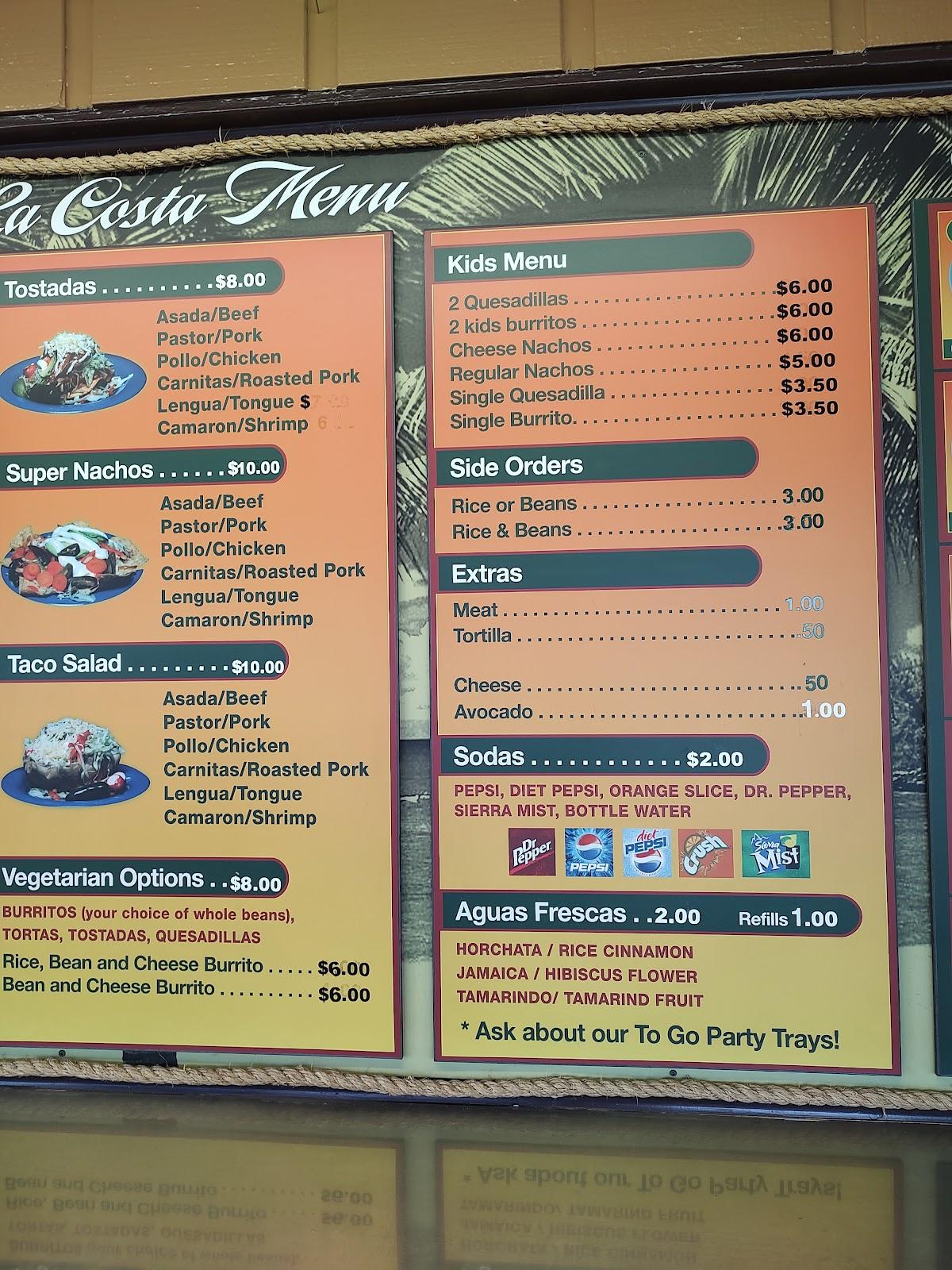 Menu at La Costa Taqueria restaurant, Brentwood, 335 Oak St