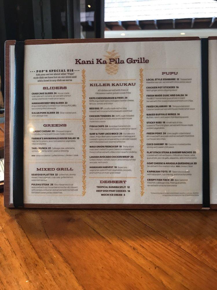 Menu at Kani Ka Pila Grille pub & bar, Honolulu