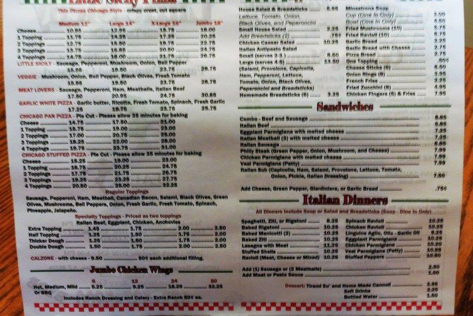 Menu at Little Sicily Pizza pizzeria, Surprise