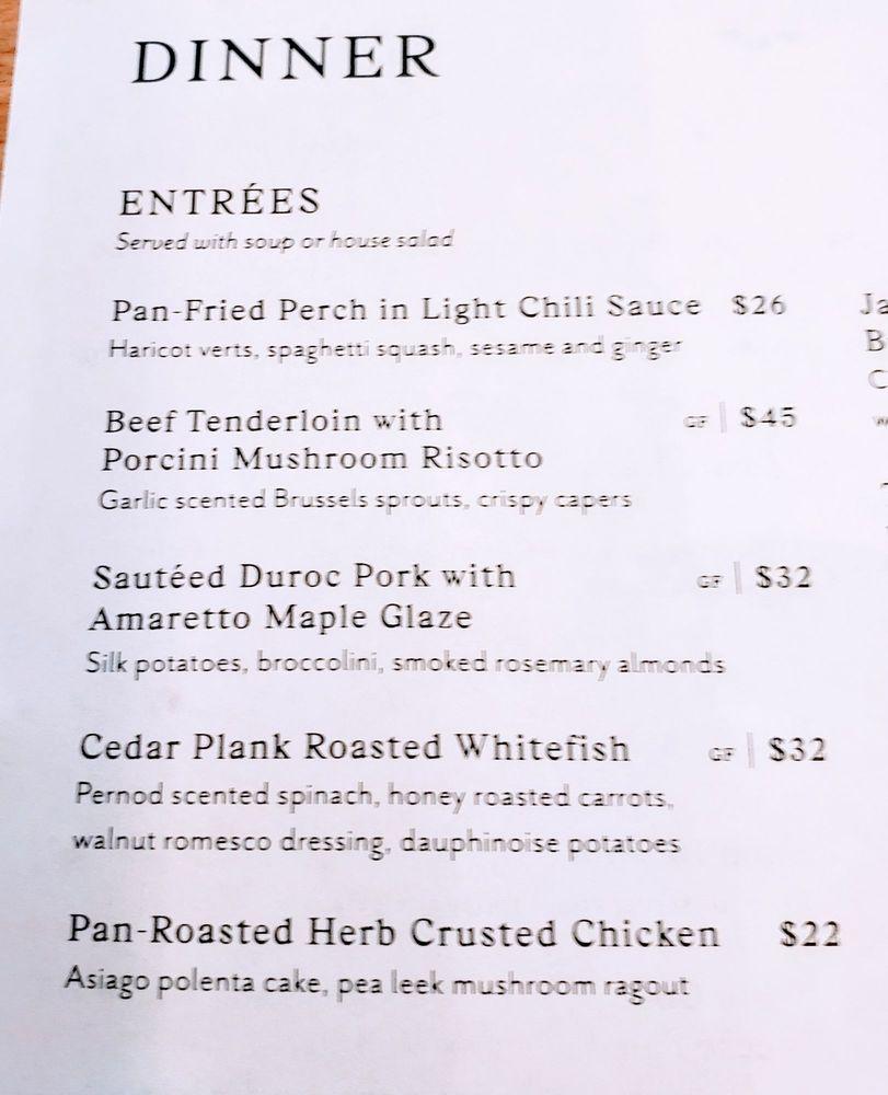 Menu at The Continental at Ford House restaurant, Grosse Pointe Shores