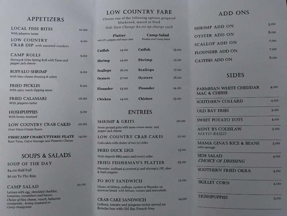 Menu At Low Country Fish Camp Restaurant Summerville   R80f Low Country Fish Camp Menu 2022 10 2 